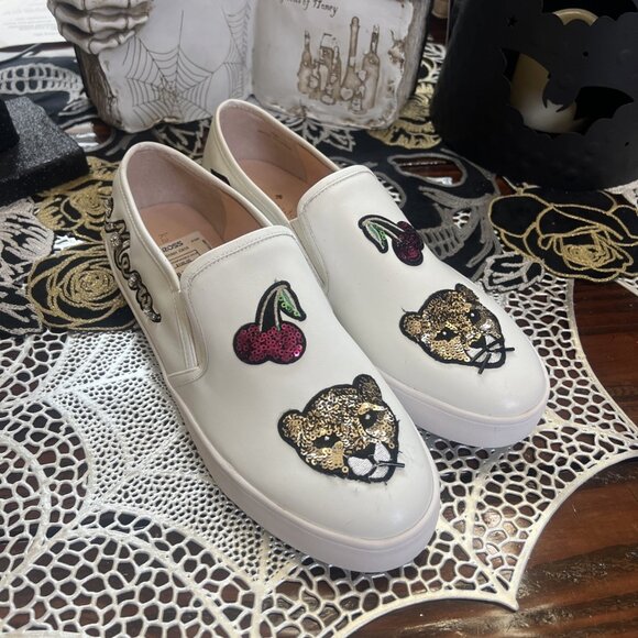 kate spade new york Shoes - Kate Spade Lizbeth Women's Sneakers White Leather Cats Meow Slip-On Shoes 10